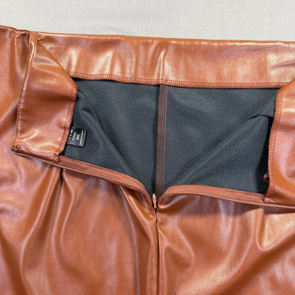 Shein Curve Pencil Skirt Womens 3XL Brown Faux Leather High Waist Slit Office - Picture 4 of 7